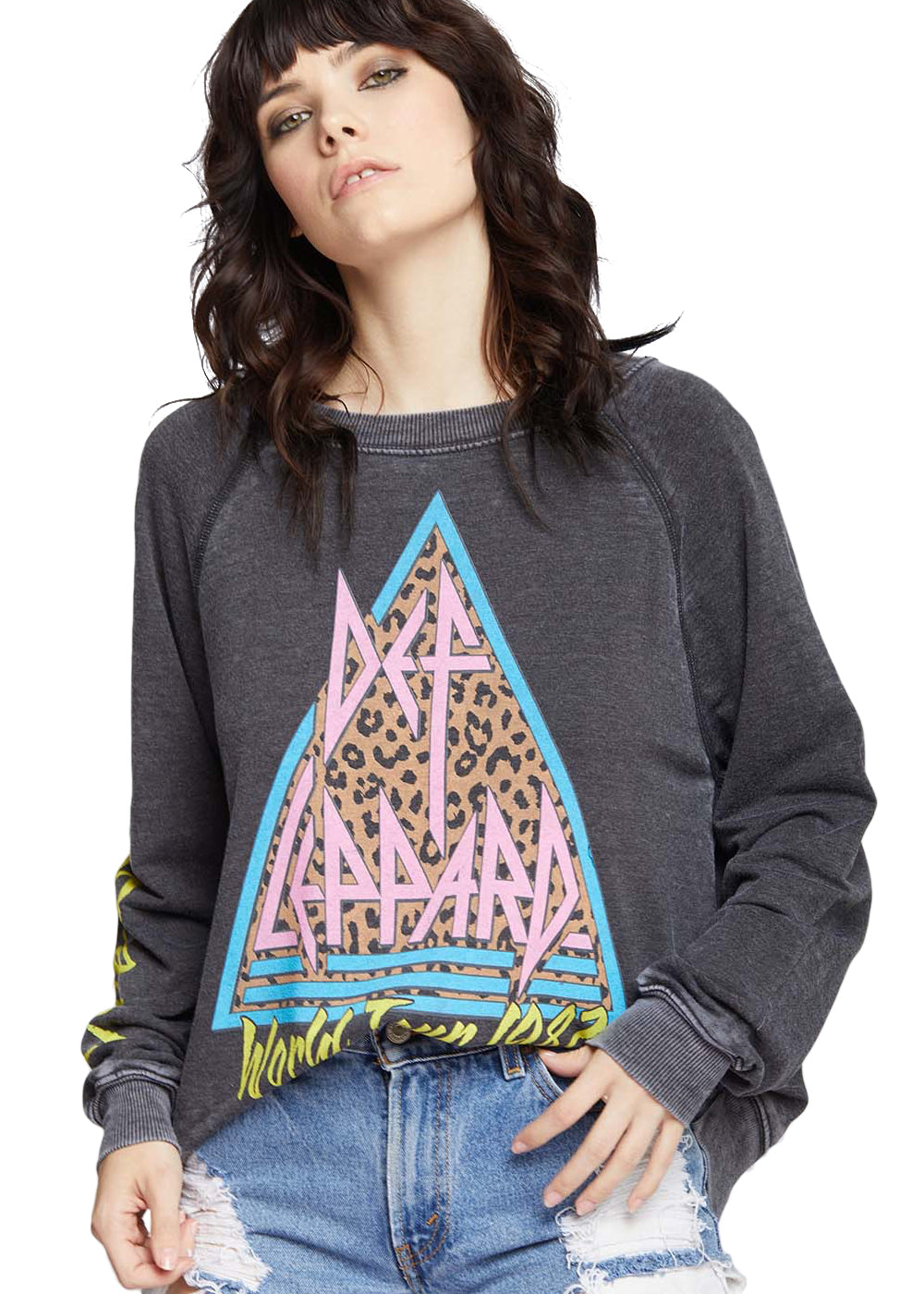 Def Leppard World Tour 1987 Band Womens Sweatshirt Black by Recycled Karma