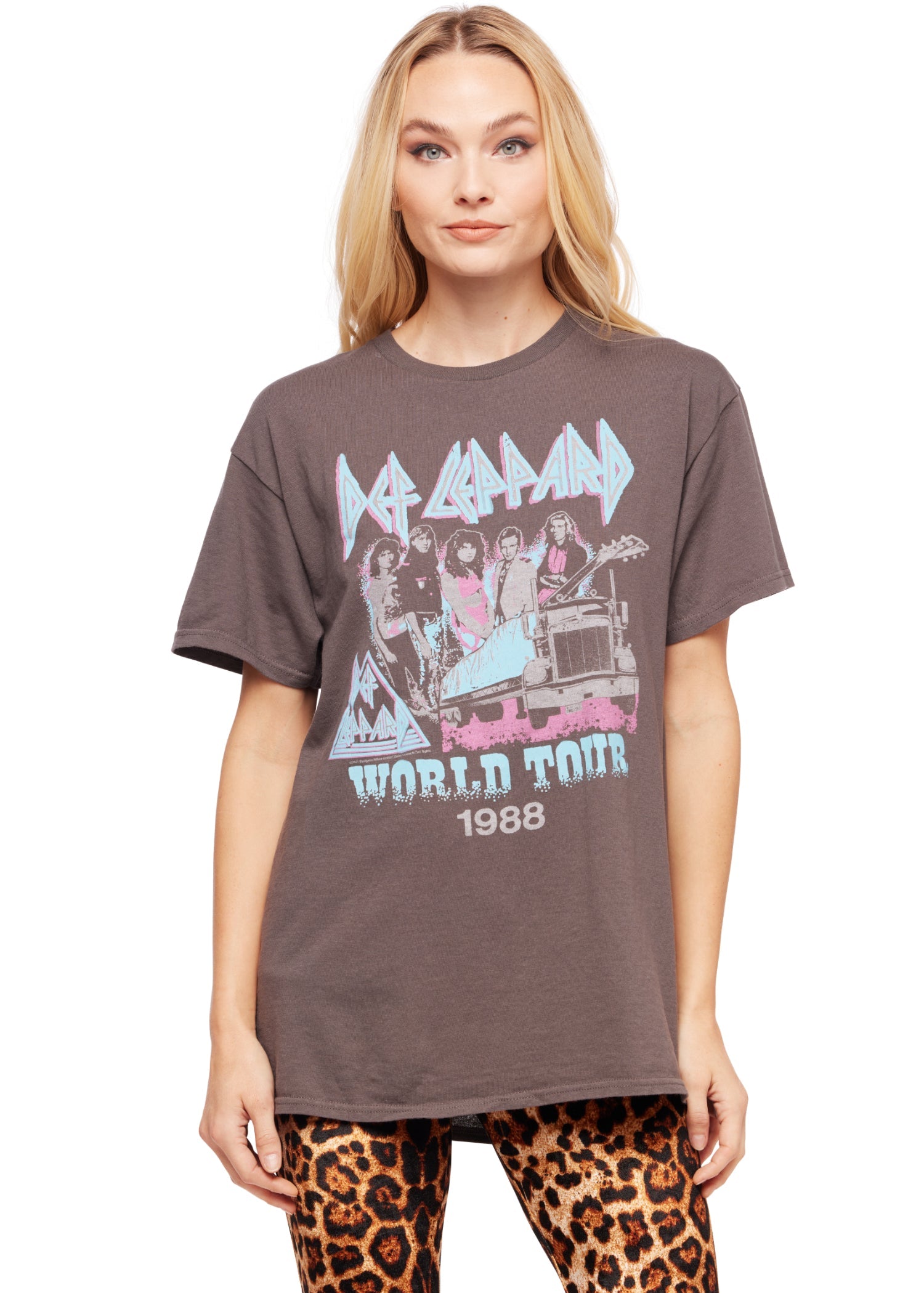 Def Leppard 1988 Tour Oversized Band Shirt Womens T Shirt Grey by Junk Food