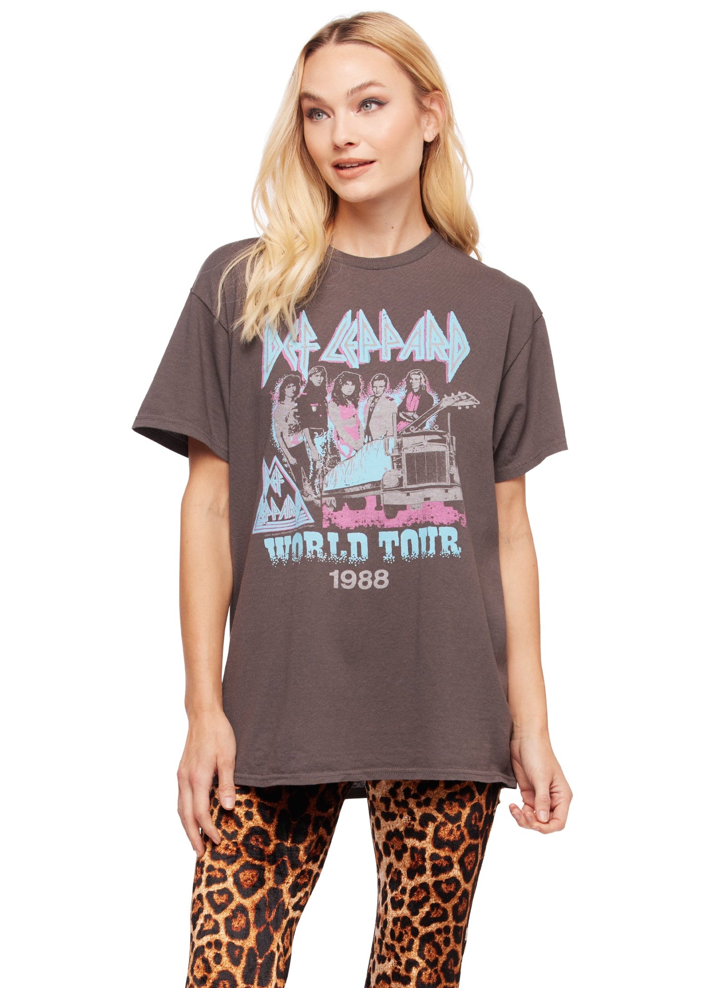 Def Leppard 1988 Tour Oversized Band Shirt Womens T Shirt Grey by Junk Food