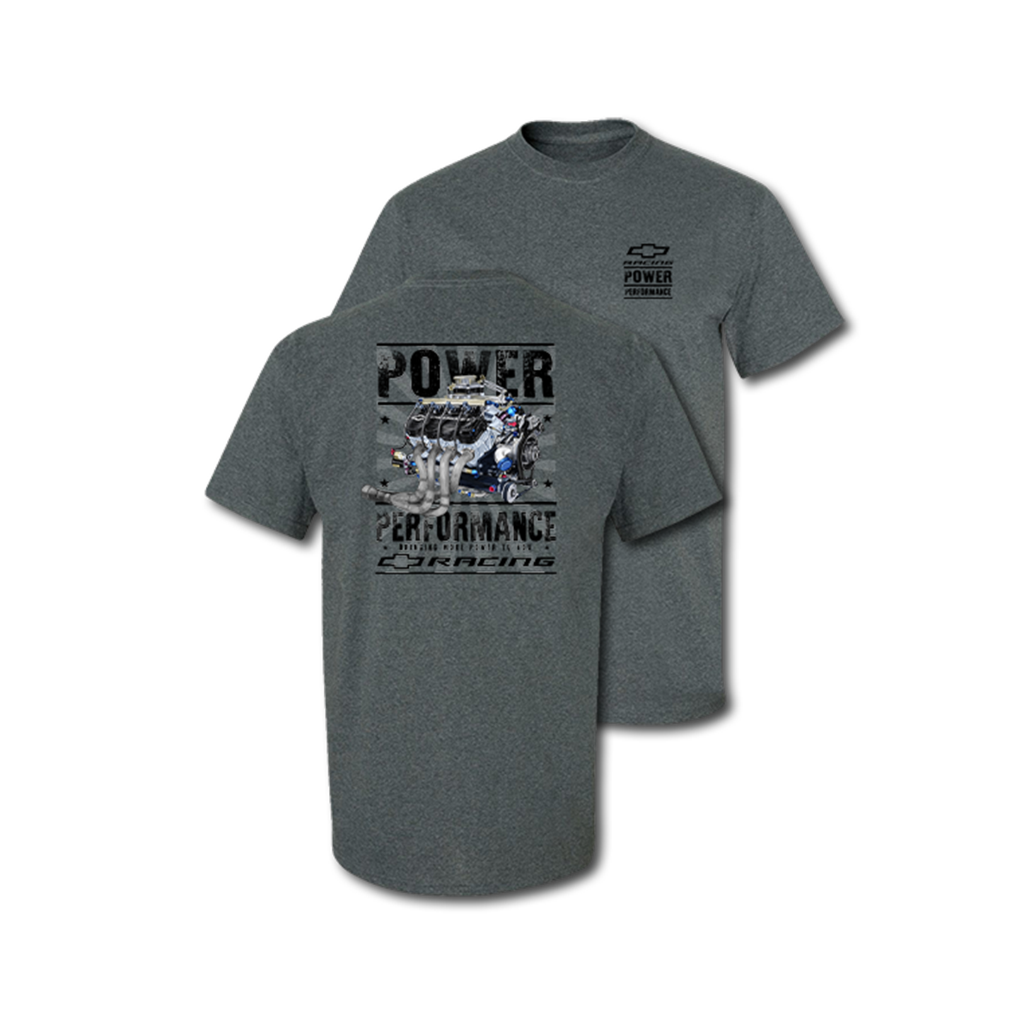 Chevy Racing "Engine Power Performance" Mens T Shirt Grey