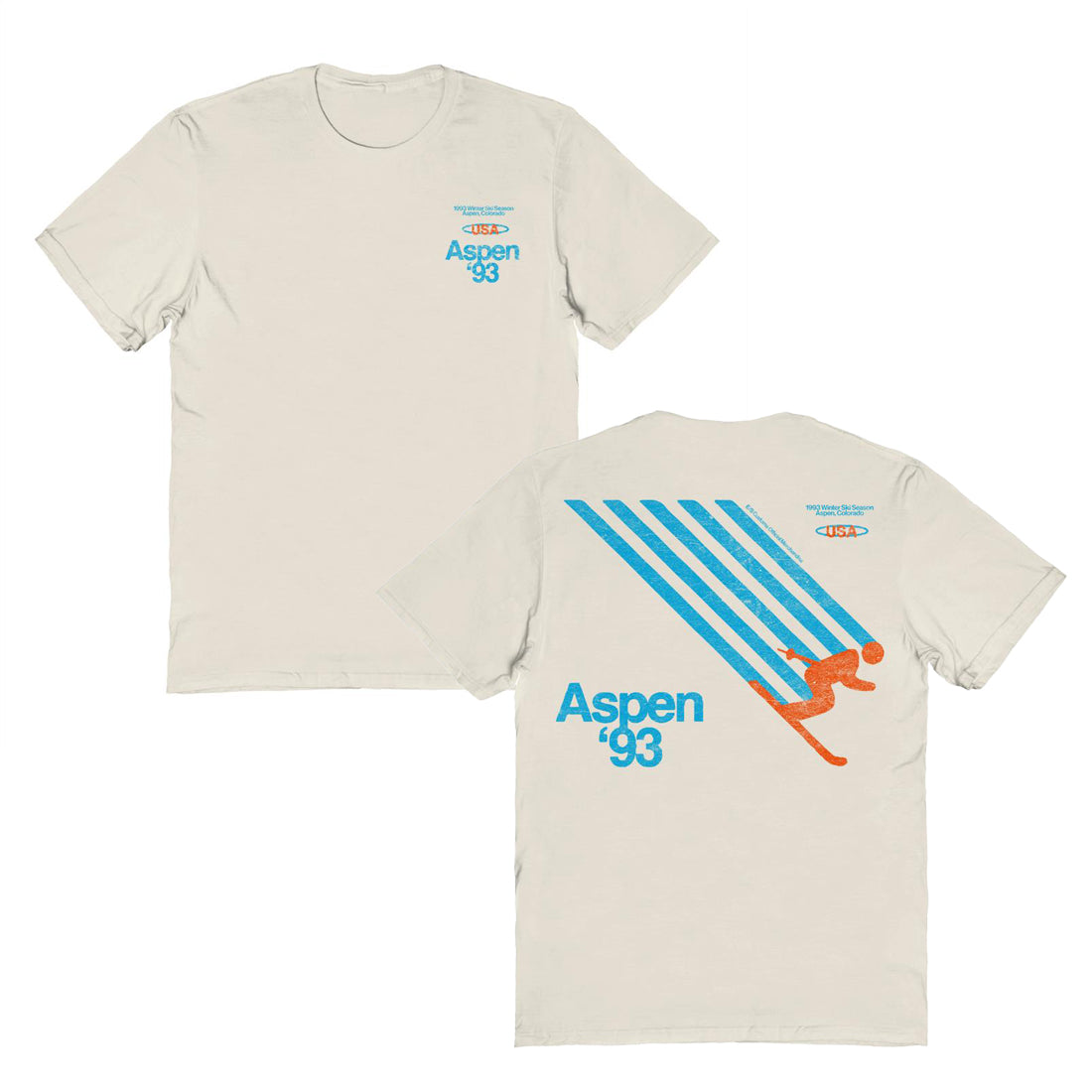 Ski Aspen '93 Front and Back Print Mens T Shirt