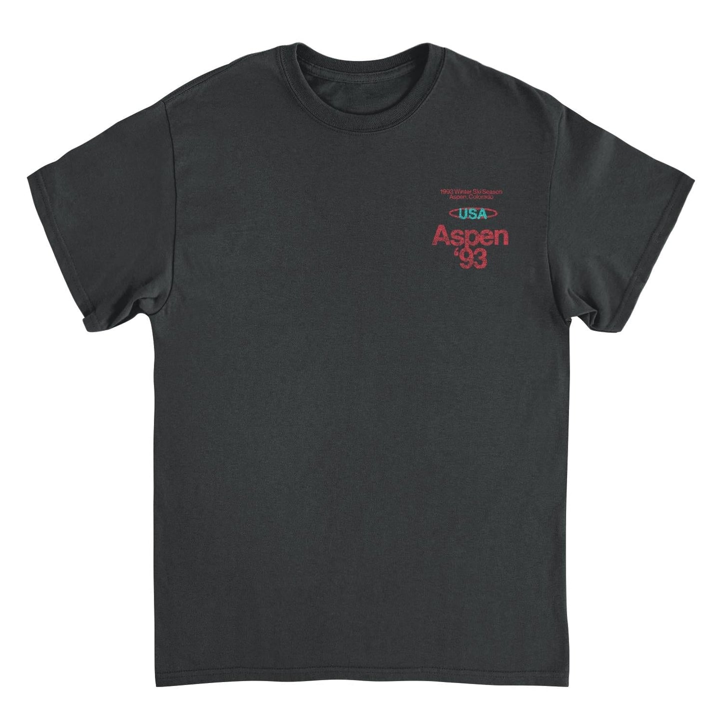 Ski Aspen '93 Front and Back Print Mens T Shirt Black