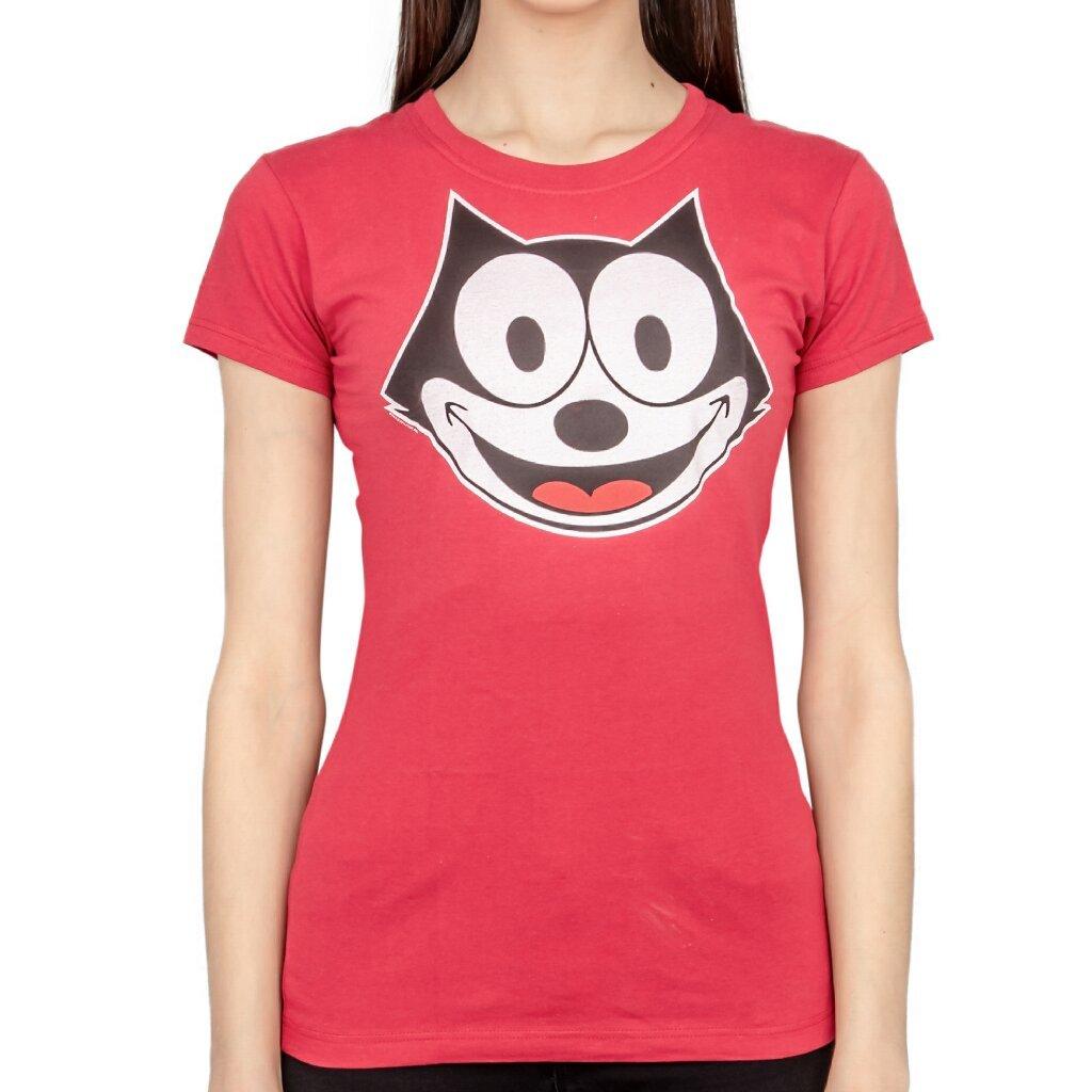 Felix the Cat Face Juniors Red T Shirt