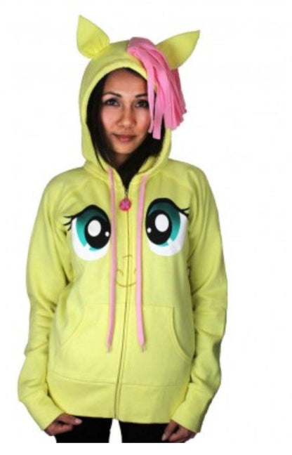 Fluttershy Pegasus Face Butter Yellow Hoodie with Mane and Wings