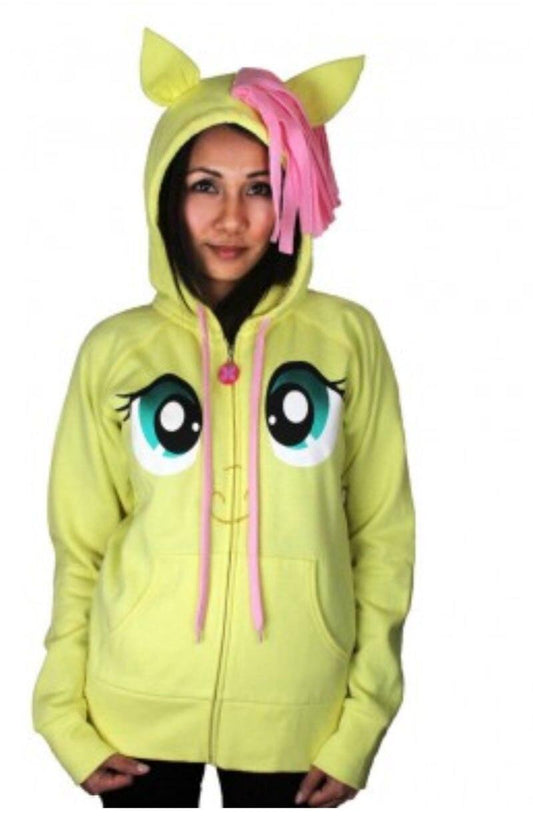 Fluttershy Pegasus Face Butter Yellow Hoodie with Mane and Wings