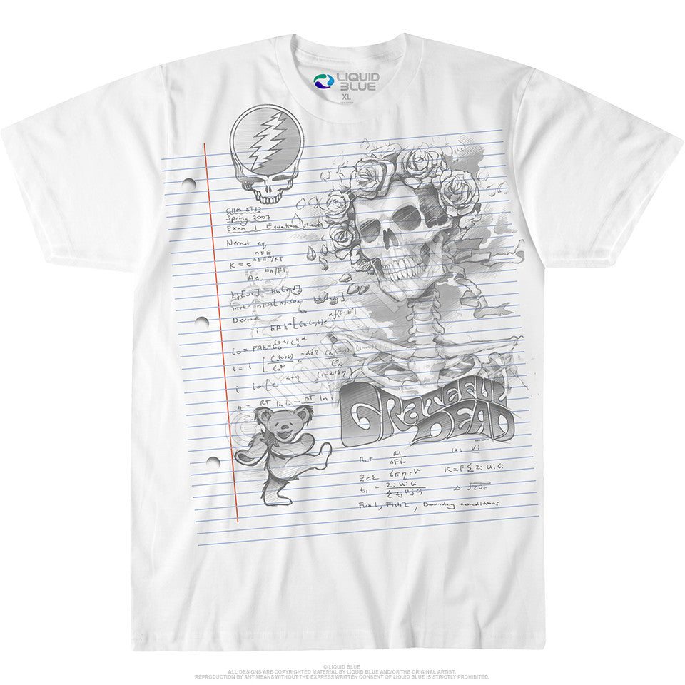 Grateful Dead Sketch Notepad Liquid Blue Mens T Shirt White
