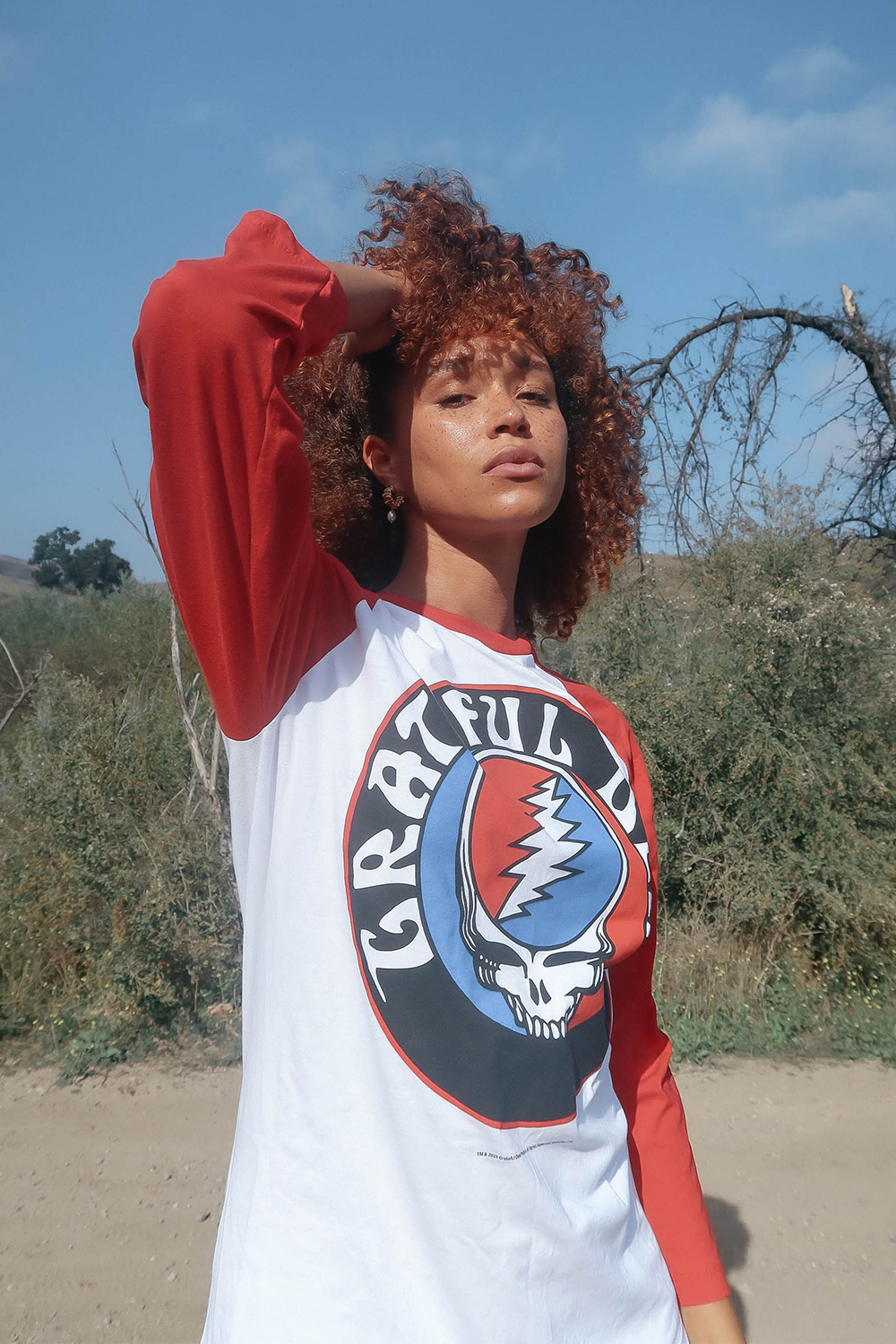 Grateful Dead Stealie Baseball Tee Womens Raglan T Shirt White Red
