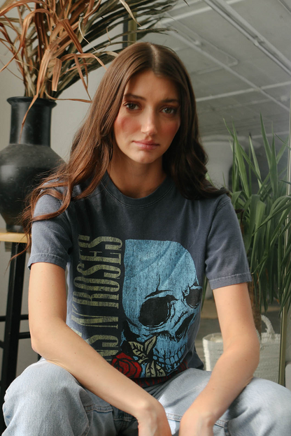 Guns N Roses Flower Skull Tee Womens T Shirt Vintage Black