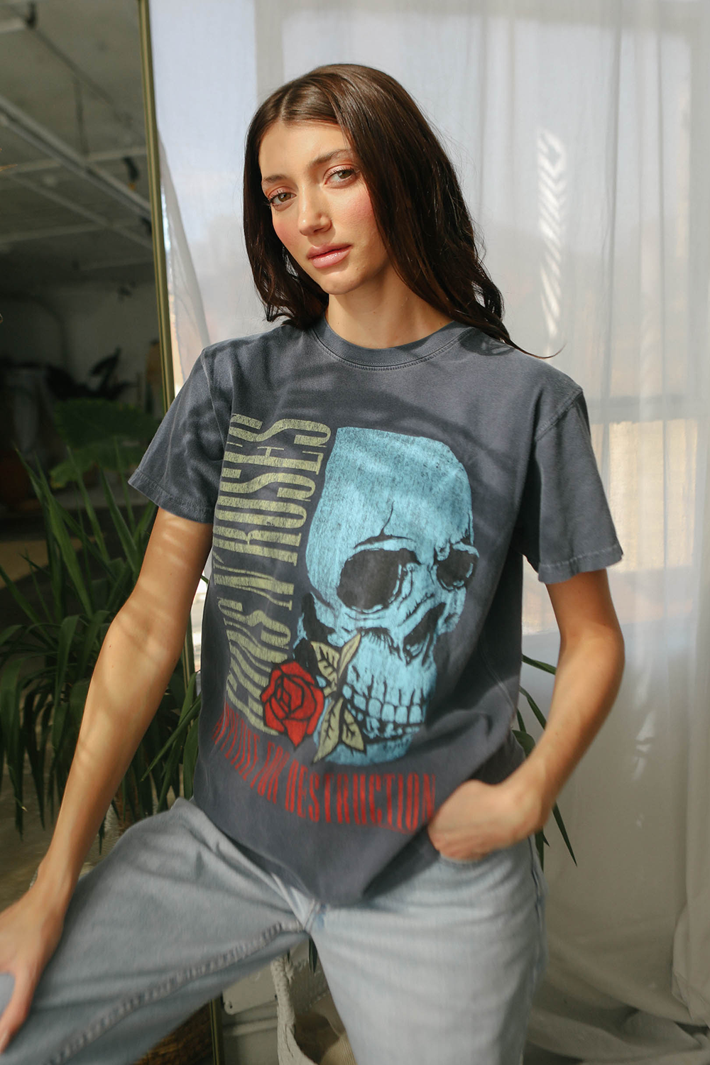 Guns N Roses Flower Skull Tee Womens T Shirt Vintage Black