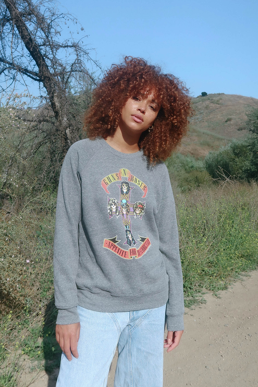 Guns N Roses Appetite for Destruction Womens Fleece Crewneck Sweatshirt Grey