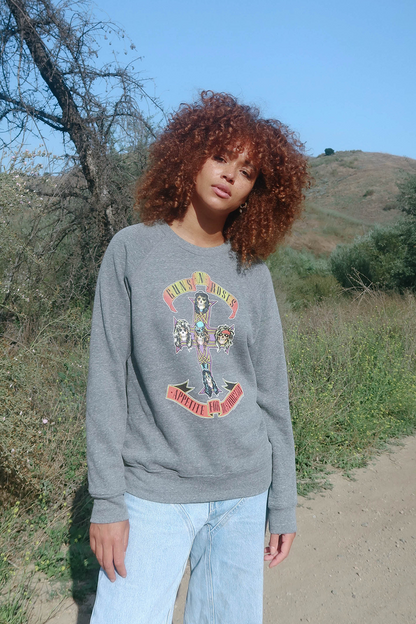 Guns N Roses Appetite for Destruction Womens Fleece Crewneck Sweatshirt Grey