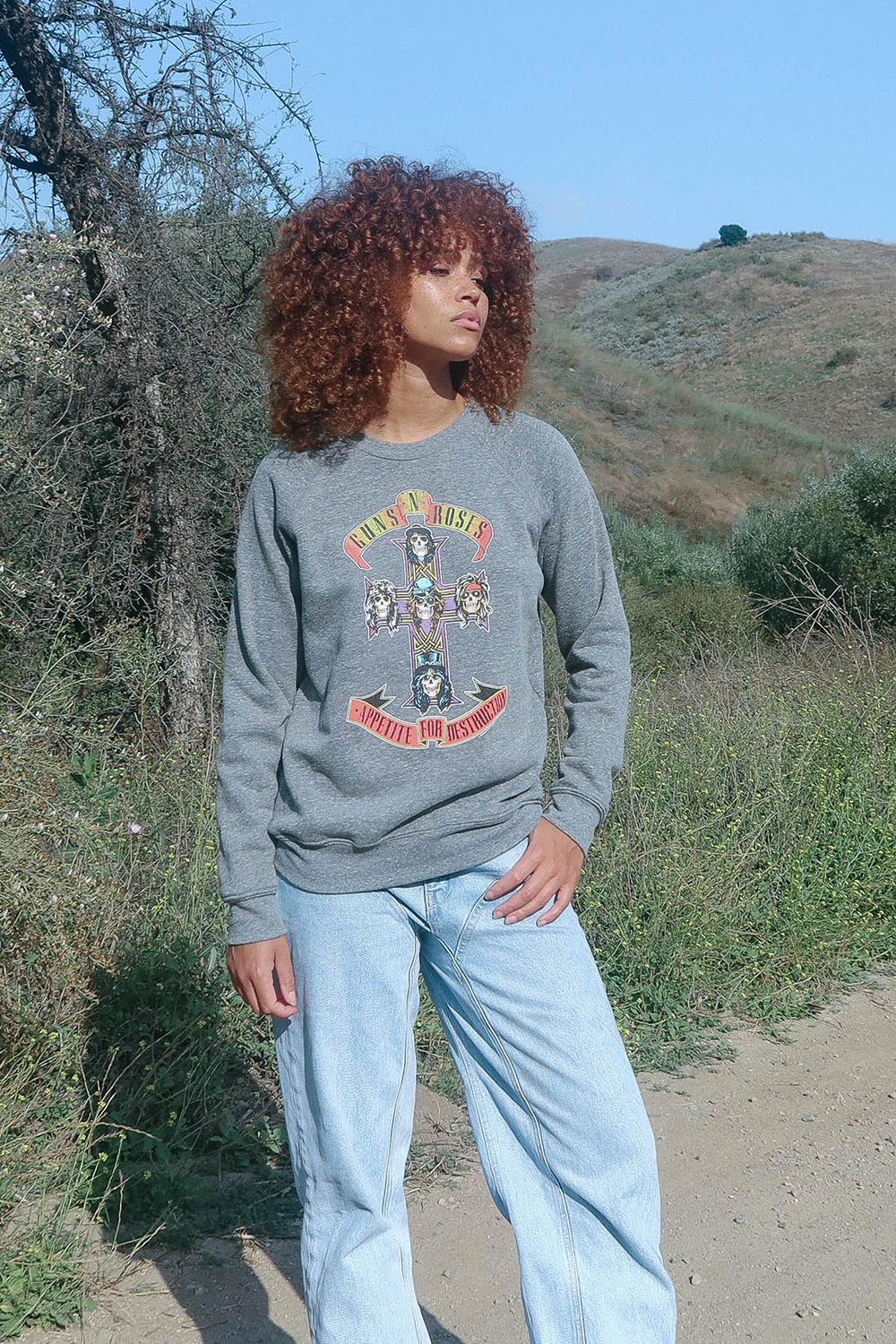 Guns N Roses Appetite for Destruction Womens Fleece Crewneck Sweatshirt Grey