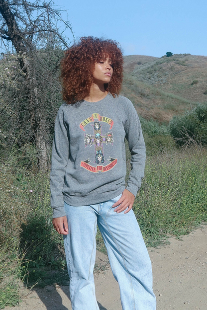 Guns N Roses Appetite for Destruction Womens Fleece Crewneck Sweatshirt Grey