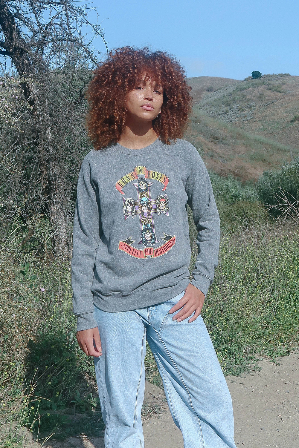 Guns N Roses Appetite for Destruction Womens Fleece Crewneck Sweatshirt Grey