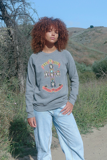 Guns N Roses Appetite for Destruction Womens Fleece Crewneck Sweatshirt Grey
