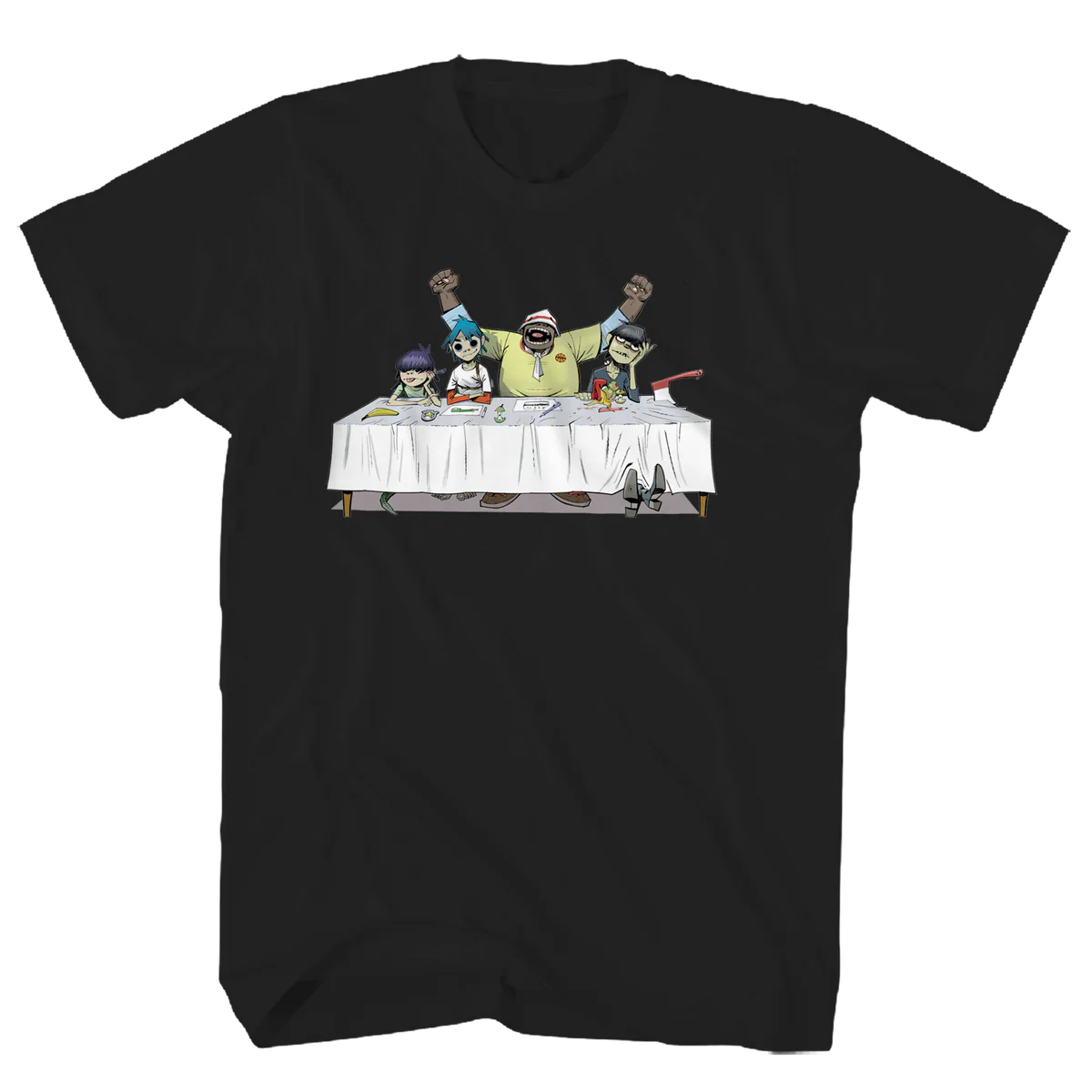 Gorillaz Dinner Table Band Jamie Hewlett Rise of the Ogre Tee Mens T Shirt Black