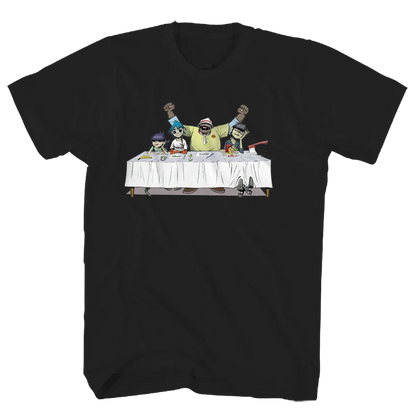 Gorillaz Dinner Table Band Jamie Hewlett Rise of the Ogre Tee Mens T Shirt Black