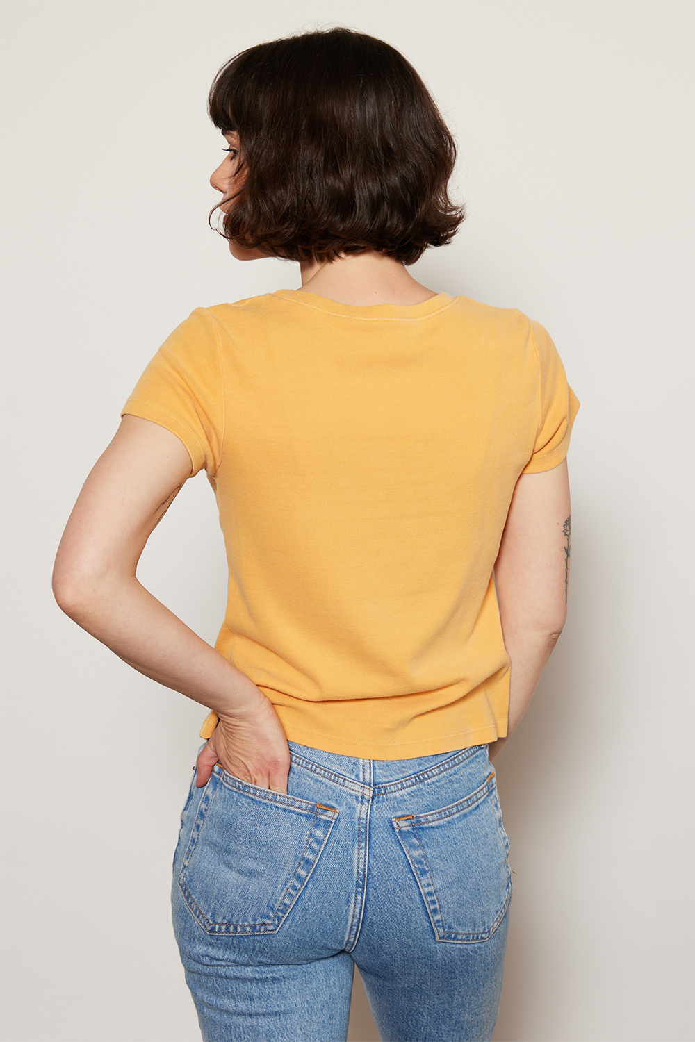 Peanuts Have A Good One Baby Tee Womens T Shirt Marigold