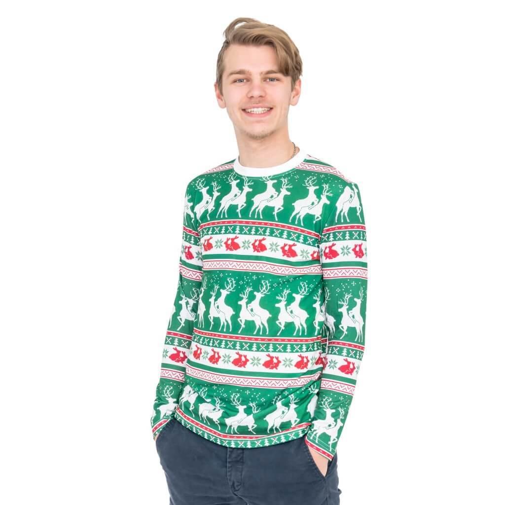 Green Reindeer All Over Ugly Christmas T Shirt
