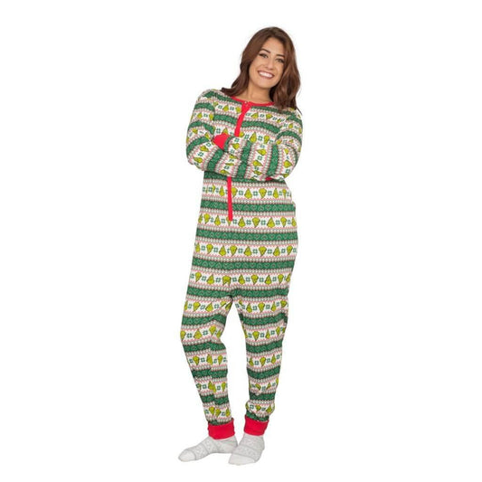 Grinch Family Faces Christmas Adult Pajama Union Suit