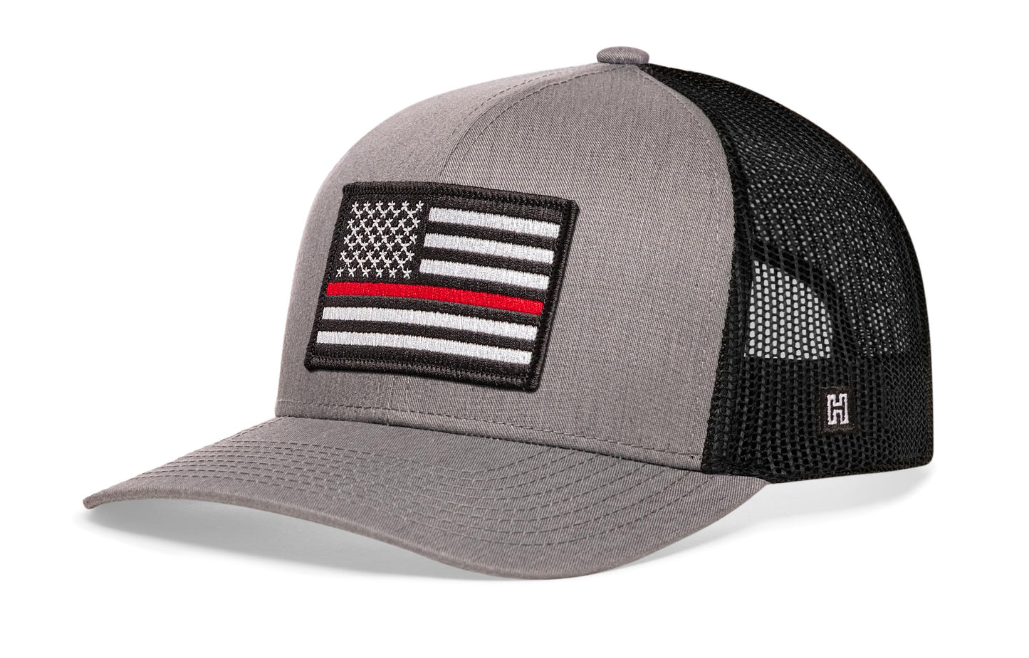 Thin Red Line Trucker Haka Hat Gray-Black Fire Snapback
