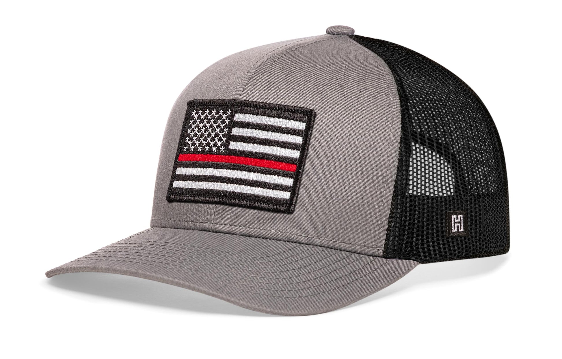 Thin Red Line Trucker Haka Hat Gray-Black Fire Snapback