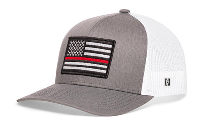 Thin Red Line Trucker Haka Hat Gray-White Fire Snapback