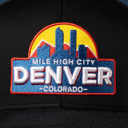 Denver Mile High City Trucker Haka Hat Black Cityscape Snapback