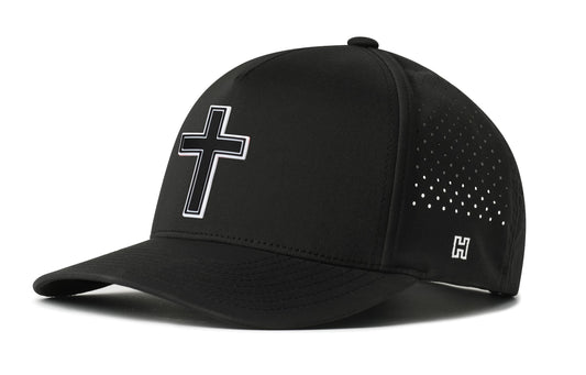Cross Performance 5-Panel Hat  |  Black PVC Christian Flexfit® Snapback