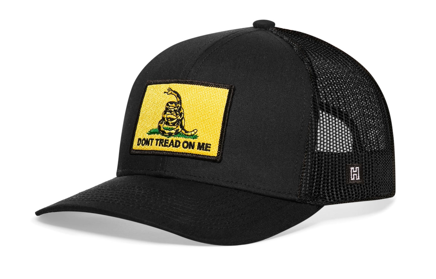 Dont Tread On Me Trucker Haka Hat Black Gadsden Flag Yellow Snapback