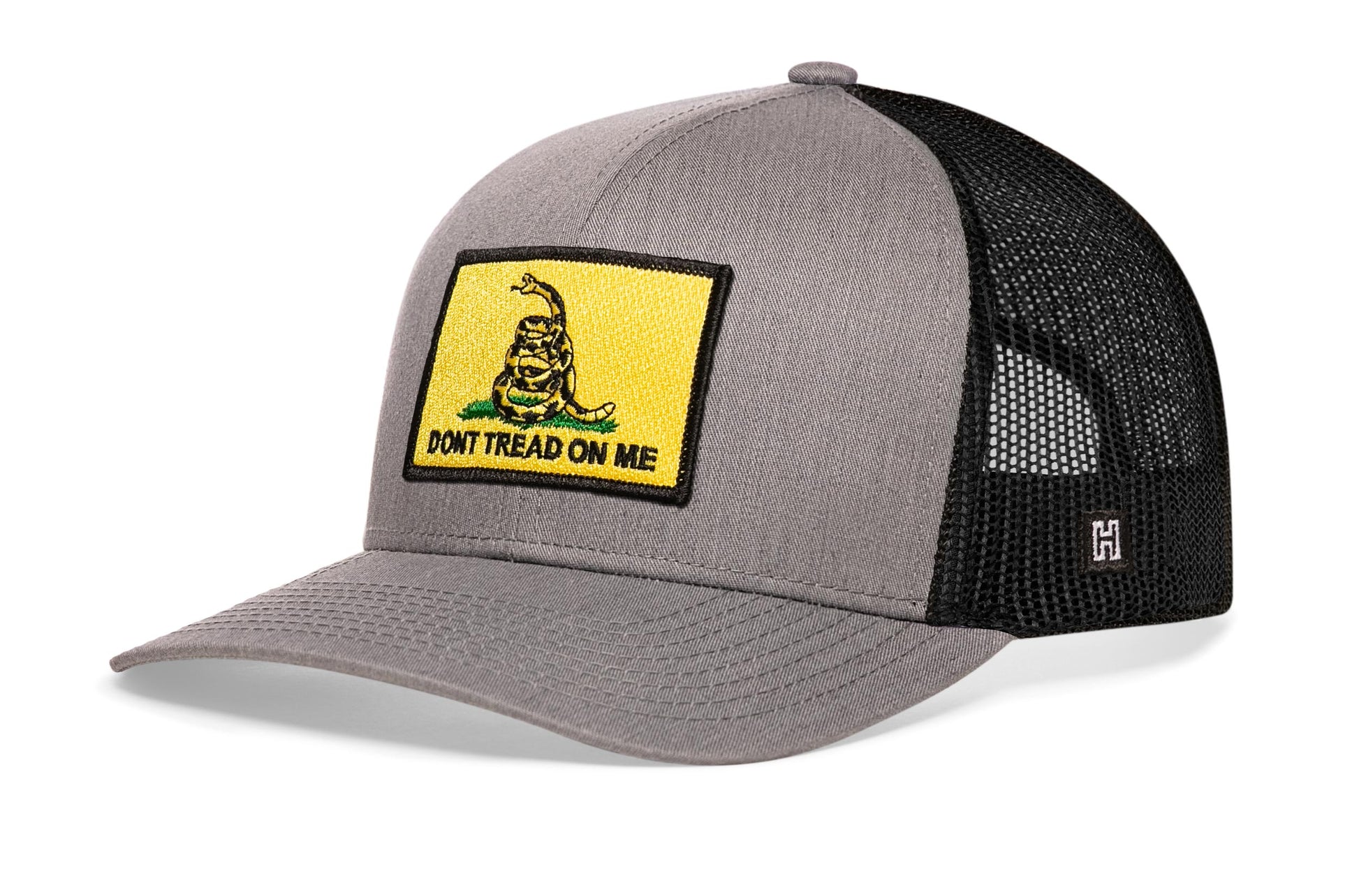 Dont Tread On Me Trucker Haka Hat Gray-Black Gadsden Flag Yellow Snapback