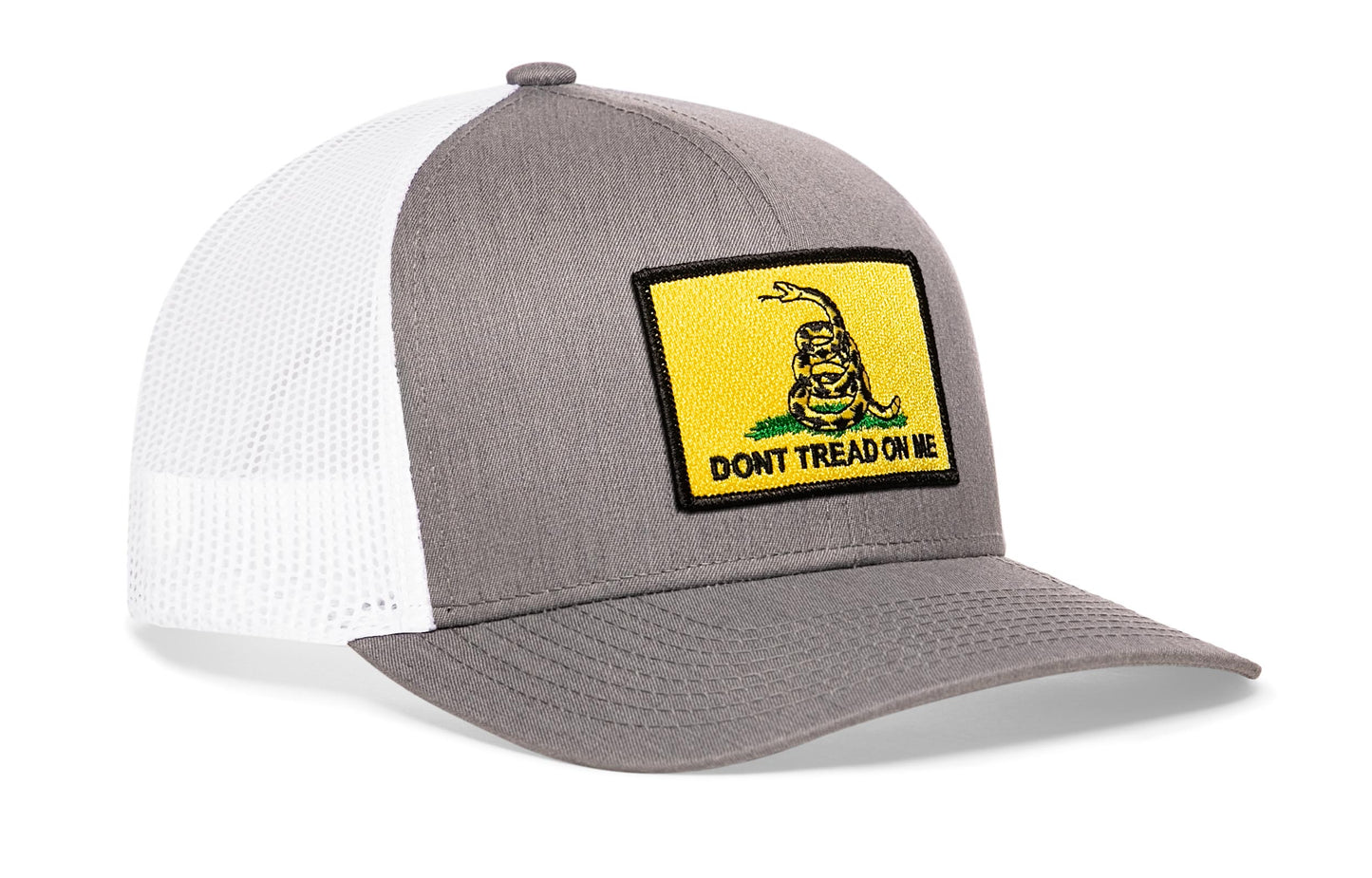 Dont Tread On Me Trucker Haka Hat Gray-White Gadsden Flag Yellow Snapback