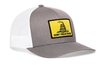 Dont Tread On Me Trucker Haka Hat Gray-White Gadsden Flag Yellow Snapback