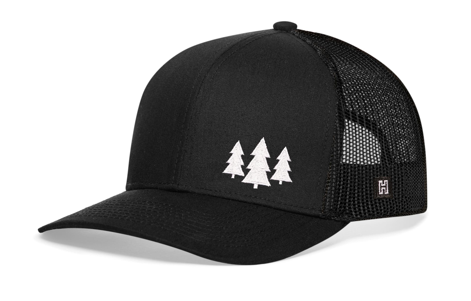 Three Pine Trees Trucker Haka Hat Black Outdoors Snapback