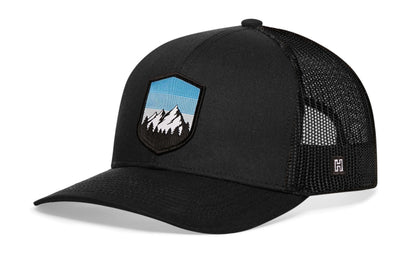 Mountains and Sky Trucker Haka Hat Black Outdoors Snapback
