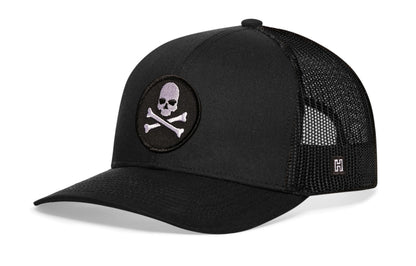 Skull and Crossbones Trucker Haka Hat Black Jolly Roger Snapback