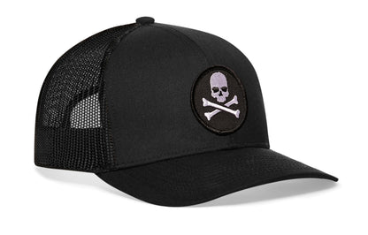 Skull and Crossbones Trucker Haka Hat Black Jolly Roger Snapback