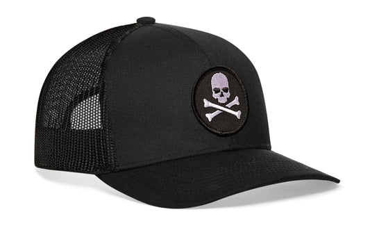 Skull and Crossbones Trucker Haka Hat Black Jolly Roger Snapback