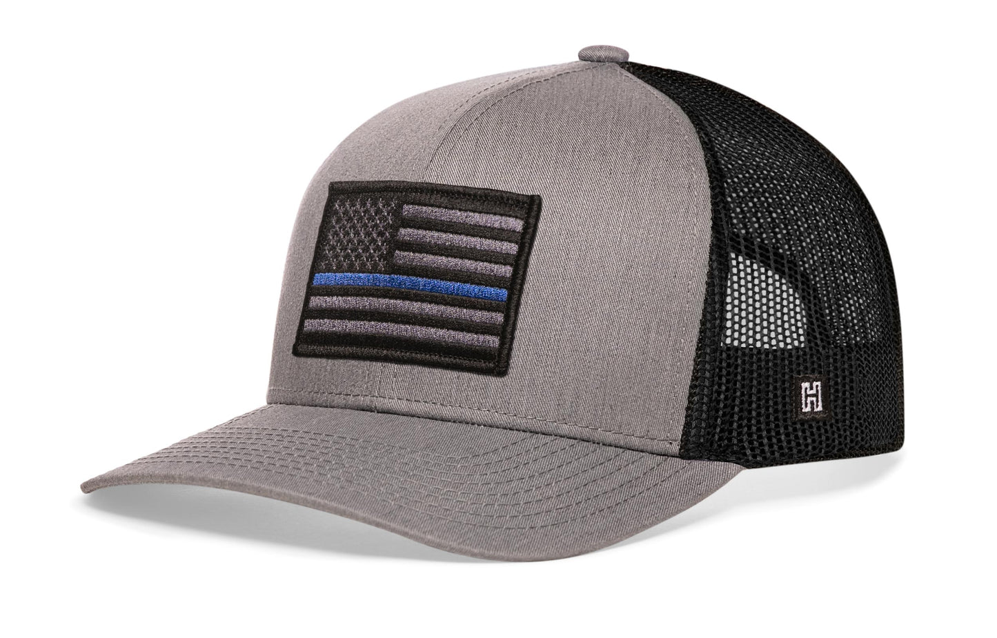 Thin Blue Line Trucker Haka Hat Gray-Black Police Tactical Snapback