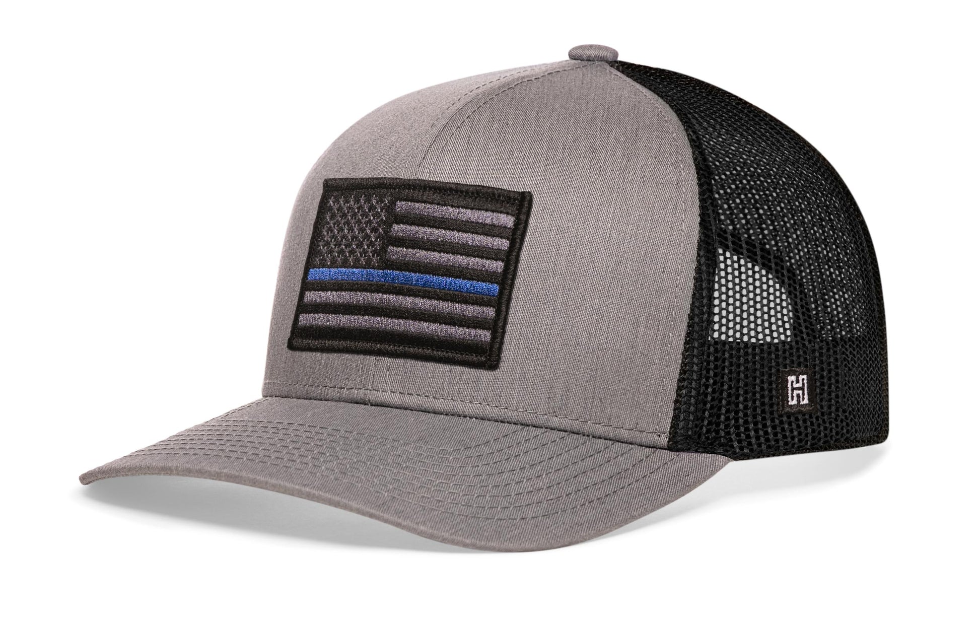 Thin Blue Line Trucker Haka Hat Gray-Black Police Tactical Snapback
