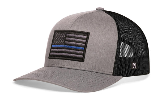 Thin Blue Line Trucker Haka Hat Gray-Black Police Tactical Snapback