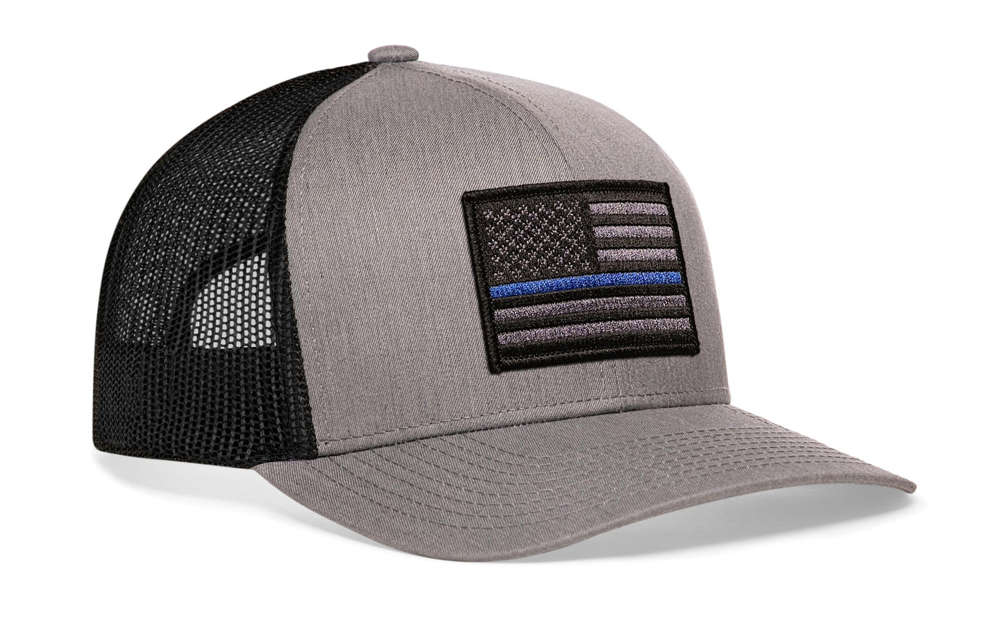 Thin Blue Line Trucker Haka Hat Gray-Black Police Tactical Snapback