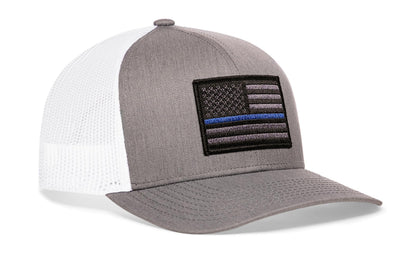 Thin Blue Line Trucker Haka Hat Gray-White Police Tactical Snapback