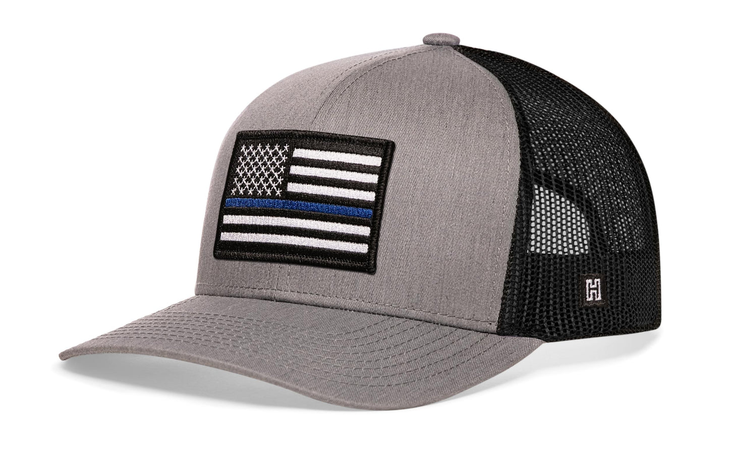 Thin Blue Line Trucker Haka Hat Gray-Black Police Snapback