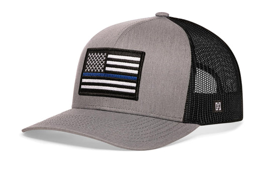 Thin Blue Line Trucker Haka Hat Gray-Black Police Snapback
