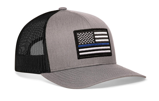 Thin Blue Line Trucker Haka Hat Gray-Black Police Snapback