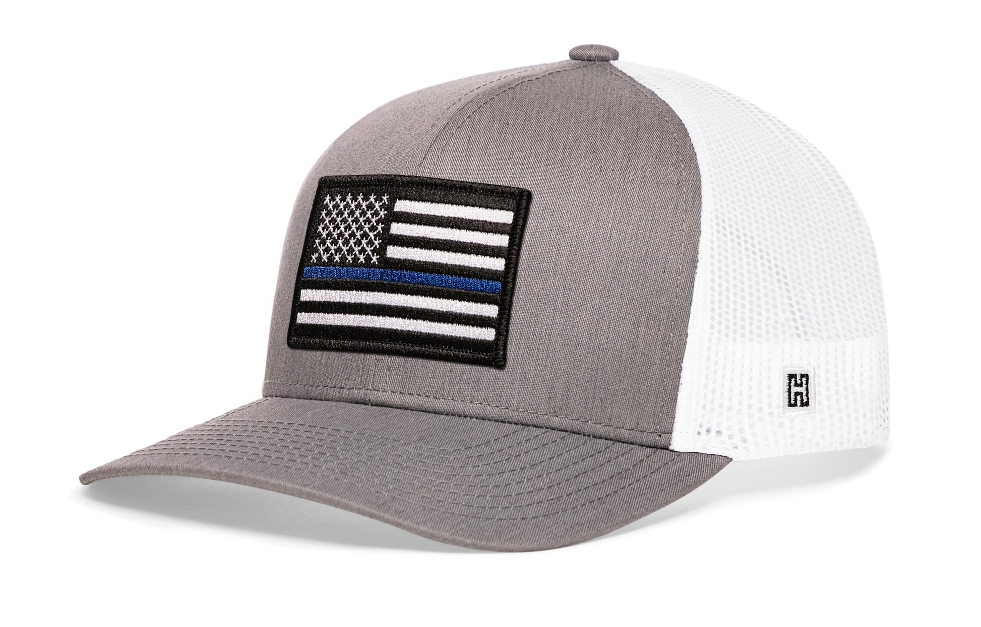 Thin Blue Line Trucker Haka Hat Gray-White Police Snapback