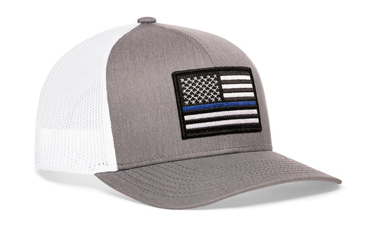 Thin Blue Line Trucker Haka Hat Gray-White Police Snapback