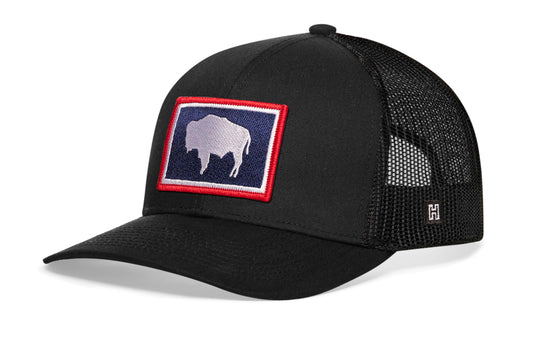 Wyoming Flag Trucker Haka Hat Black WY Snapback