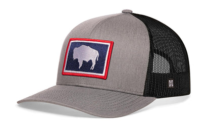 Wyoming Flag Trucker Haka Hat Gray-Black WY Snapback